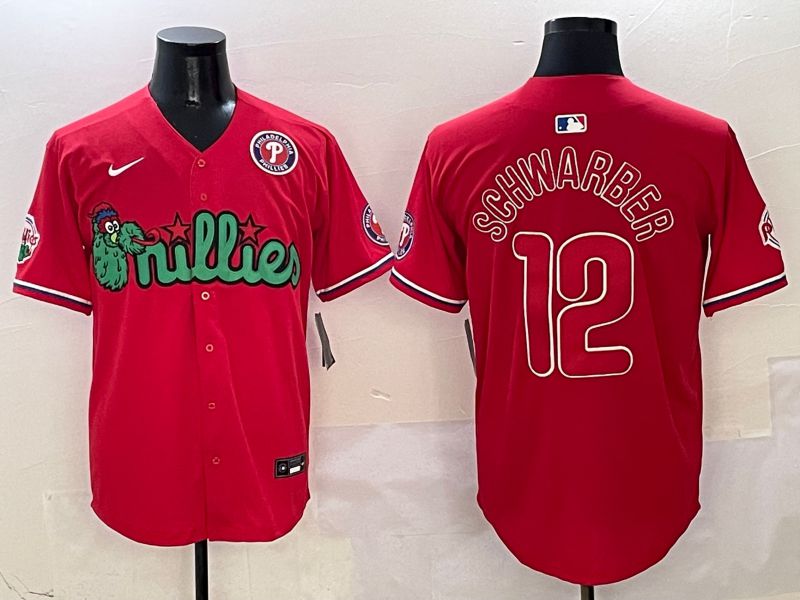 Men Philadelphia Phillies #12 Schwarber Red three generations Joint Name 2025 Nike MLB Jersey style 6->philadelphia phillies->MLB Jersey